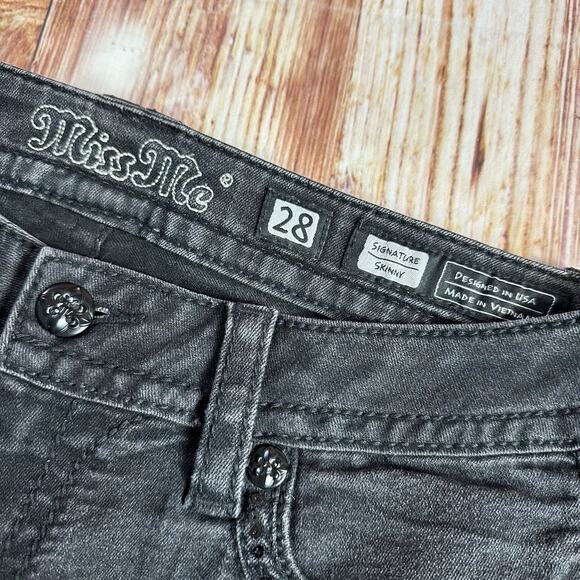 Miss Me Signature SKINNY Size 28 Black Low Rise Jeans Denim Pants 30x28.5 - Picture 9 of 12